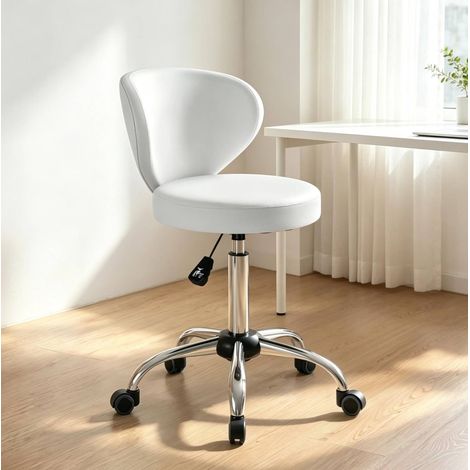 Tabouret de salon blanc réglable 51-66 cm, pivotant à 360° avec dossier (1/5)