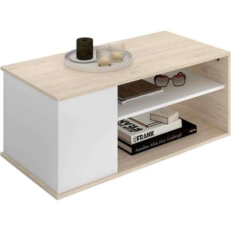 Mesa de centro elevable Celia en natural-blanco, 41.7cm(alto) 100cm(ancho) 50cm(largo)