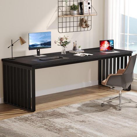 180cm Schreibtisch mit Metallgestell, Arbeitsplatz für Home Office, Schwarz (1/5)