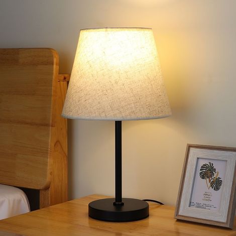 Lampe de table de chevet – Petite lampe de table de chevet avec abat-jour en tissu pour chambre, salon, chambre de fille – Noir (1/5)