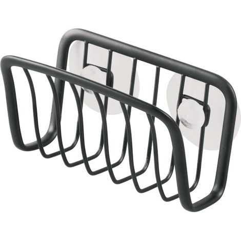 Sponge Holder with Suction Cups, Small Metal Sink Organizer for Sponge and Pot Scraper, Practical Helper for Kitchen Organization, Matte Black