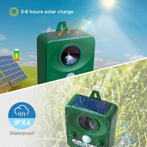 Ultraschall-Multifunktions-Tierabwehrgerät für den Außenbereich mit Solarbetrieb und LED-Blinklicht (1/3)