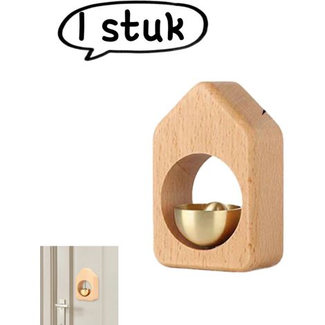 1 article - Sonnette magnétique - Sonnette Happy House avec carillon éolien - Sonnette avec fonction de rappel - Décoration de sonnette stimulant la dopamine - Maison en bois de hêtre - Couleur bois n (1/5)