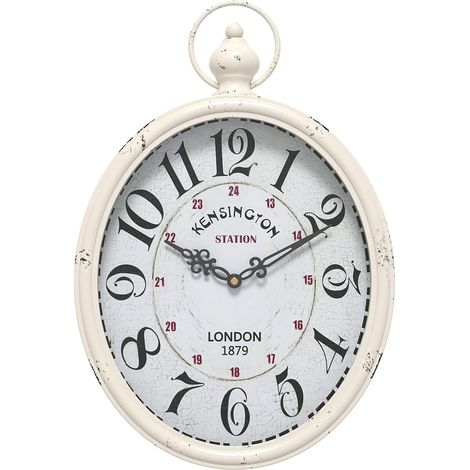 Horloge murale ovale rétro, design antique démodé, style rustique et vintage, horloge murale silencieuse fonctionnant à piles pour maison de ferme, cuisine, bureau (15,5" H x 10,2" L) (blanc) (1/5)