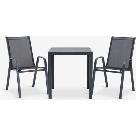ORION91oficial® - Conjunto Mesa y 2 Sillas de Jardín Mesa: Aluminio y Madera Artificial A70 x L70 x A74 cm Silla: Acero y Textilene Apilable - spaziORION91 - Set Mesa + 2 Sillas (1/5)