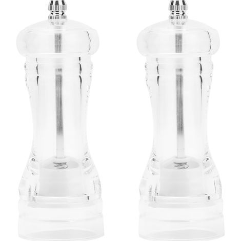 Lot de 2 moulins à poivre et sel manuels transparents en acrylique, outil de cuisine pour broyer les épices (15 cm). (1/5)