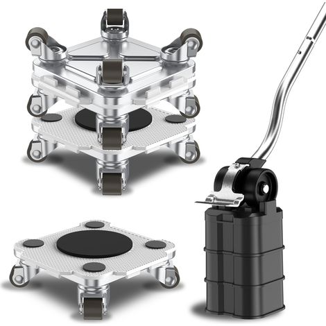 Kit Déplace Meuble avec roulettes - Dolly Connect Pro Gris Roulettes 360° pour Déplacer Meubles Lourds et Appareils, Capacité 400 KG, avec Lève-Meuble Auxiliaire (1/5)