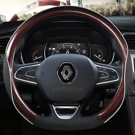 Housse de volant en cuir (forme café en D) compatible avec Renault Scenic, Clio, Laguna 2, 3, 4, 5, Kangoo, Fluence, Megane, Trafic, Talisman, Twingo et Kaptur. (1/5)