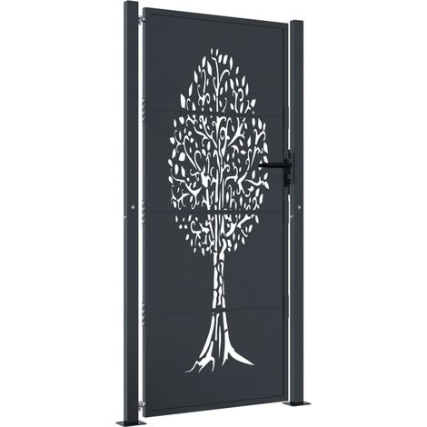 Vidaxl – Portail fer et acier anthracite 100x200 cm – Design découpé au laser – Système verrouillable – Résistant à la corrosion