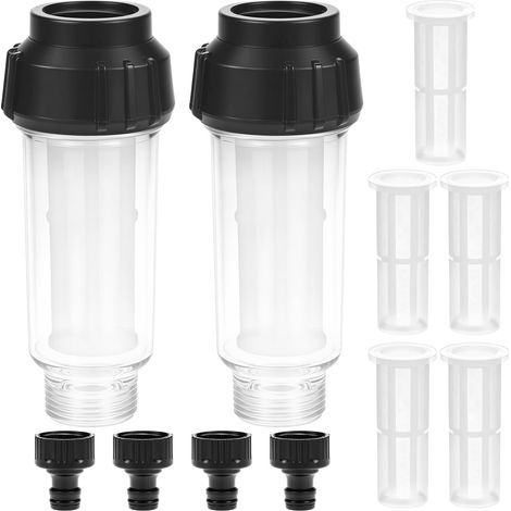 2-Piece Garden Hose Filter, 3/4 Inch Well Water Pump Filter with Replacement Filter Cartridges and Quick Adapters, for Pressure Washers, Garden Pumps (1/5)