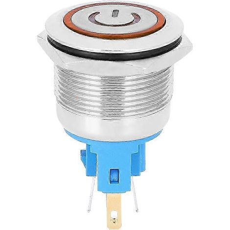 22 mm Edelstahl-Drucktaster mit Selbstverriegelung, 6 Pins, 2 Stück, DC12-24V, mit orangefarbener Kontrollleuchte, Bedienknopf. (1/4)