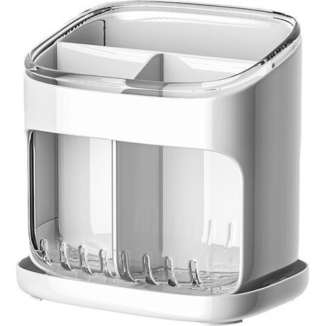 Porte-couverts trapézoïdal - Support pour ustensiles de cuisine - Étagère de cuisine - Porte-couverts - Rangement pour couverts - Égouttoir à couverts - Plastique - Blanc (1/5)