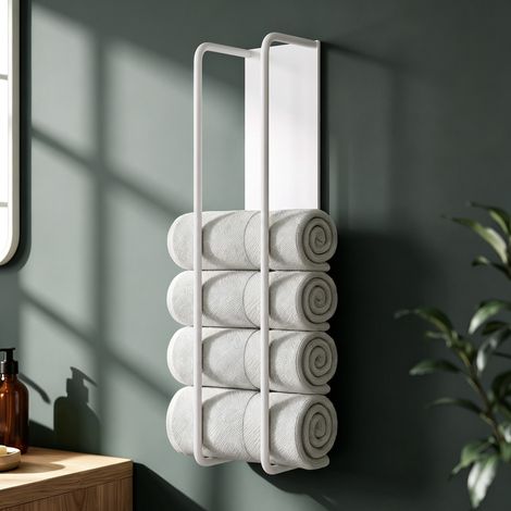 Mai & Mai Porte-Serviettes Autocollant 2 Barres en Acier au Carbone Rangement Support Serviette Mural Blanc Mat pour Salle de Bain Cuisine Buanderie 40×9 CM Tavrin-03 (1/5)