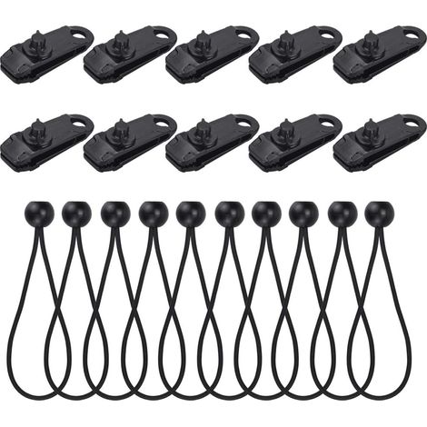 Lot de 10 Tendeur, Nylon, Clip ABS, Bâche, Piscine, Camping, Noir (1/5)