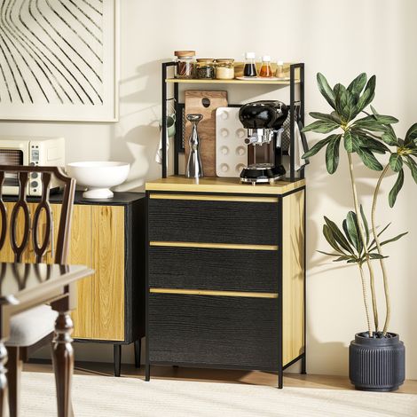 Mueble de cocina de estilo industrial con 3 cajones, encimera, estante y 4 ganchos, 60x40x132cm