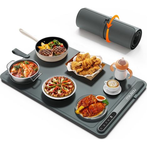 Chauffe Plat Électrique, Plaque Chauffante Pliable Flexible avec Température Réglable et Minuteur de 3 Heures, Chauffe Assiette à Réchaud pour Buffets Fêtes Banquet (1/5)
