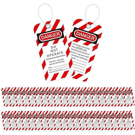 Sperr- und Kennzeichnungsetiketten, 7,6 x 14,6 cm, 40 „Gefahr“-Etiketten mit 40 selbstsichernden Befestigungselementen, reiß- und wasserfest. (1/5)