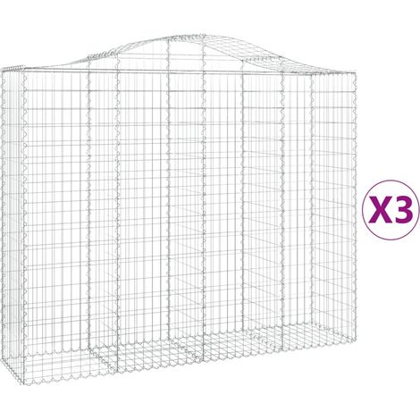 Paniers à gabions arqués 3 pcs  Mur en gabion 200x50x160/180 cm Fer galvanisé
