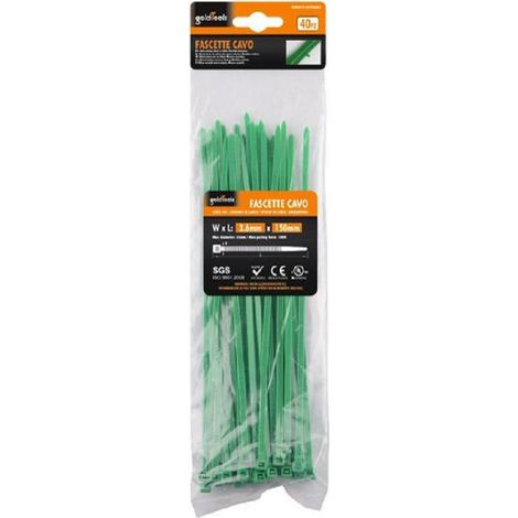 Kaela - Set 40 Pz Fascette Cavi Cavo Verde Stringenti In Plastica Nylon 3.6x150mm 92394 - (1/2)