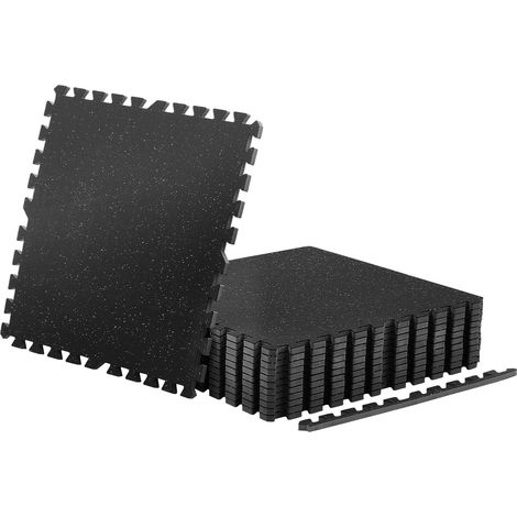 Mophorn 12 x Puzzlematte Bodenschutzmatte 610 x 610 x 14 mm, Hochdichte EVA-Schaumstoffmatte, Ineinandergreifende Fitnessmatte Gymnastikmatte Sportmatte, Trainingsmatte (Schwarz) mit Grauen Punkten