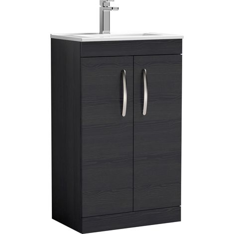 Nuie Athena Floor Standing 2-Door Vanity Unit with Basin-2 600mm Wide - Charcoal Black (1/5)