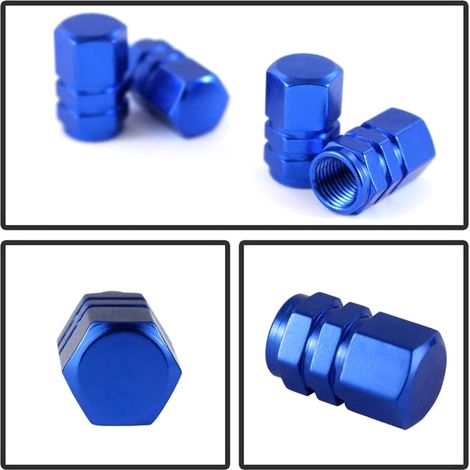 4 Embouts de valve pneu auto en aluminium antivol, capuchons de tige de roue, protections de valve caoutchouc, set de 4 pour jantes et pneus voiture. (1/4)