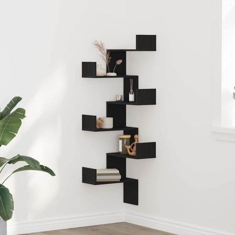 Étagère d'angle - 1 unité - Bois d'ingénierie - Gain de place - Salon et bureau - Noir 45x45x147 cm (1/5)