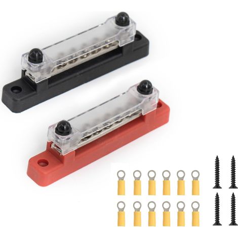 48V automotive/yacht busbar 150A, red and black pair, high current output with 12 yellow terminals, 6-channel busbar, one red terminal.--DTEKGAZ (1/5)