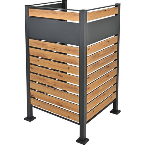 Ml-Design – Clôture pour poubelle en acier galvanisé – Aspect bois anthracite – Dimensions 150x91 cm – Antirouille – Extensible pour plusieurs poubelles (1/5)
