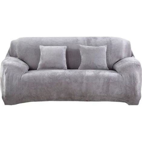(Gris clair)Housse de Canapé 3 Places - Velours - Gris clair - 190-230 cm - Extensible - Lavable