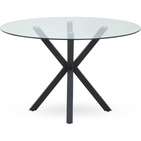 Interiors By Premier Elegant Glass Top Dining Table With Black Metal Legs, Contemporary Dining Table, Sturdy Modern Table (1/5)