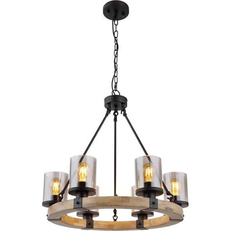 [GEBRAUCHT] B-Ware Globo Hängeleuchte Pendelleuchte Lila mit Holzring rund sechsflammig Lampe Spot