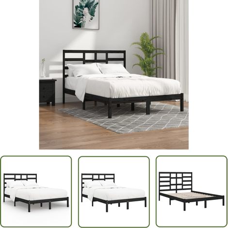 SKM Cadre de lit Noir Bois massif 140x190 cm (1/5)
