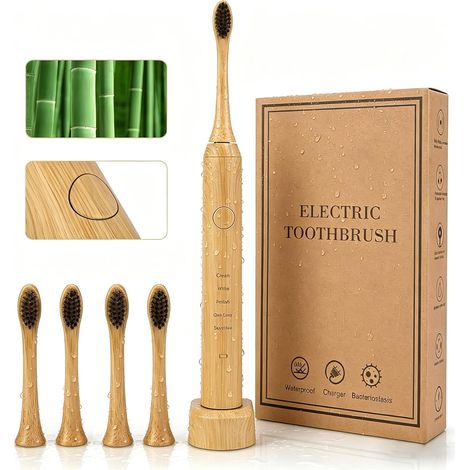 Brosse à Dents Électrique en Bambou Écologique Technologie Sonique 40000 VPM 5 Modes de Nettoyage avec Minuteur 2 Min Étanche IPX7 Nettoyage Profond et Blanchiment (brosse à dents) (1/5)