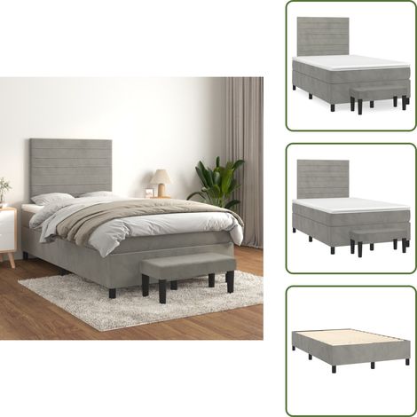 Boxspringbett mit Matratze Hellgrau 120x200 cm Samt - Samtbett - Boxspringbett - Doppelbett - Bettenrahmen - Bettmatratze (1/5)