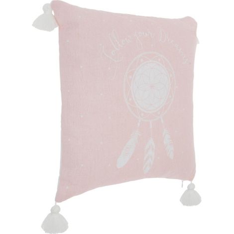 Coussin Déco "4 Pompons" 40x40cm Rose (1/4)