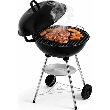 Barbecue Carbone tondo con ruote Diametro 44 cm Griglia in acciaio e vassoio