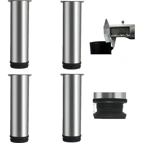 4 Pièces Pied de Meuble Réglable en Acier Inoxydable(0.6mm),Anti-Rouille,Base Antidérapante en ABS,Pied Reglable pour Meuble (0-15mm) pour TV,Table,Cuisine, Salle de Bains (Argenté,20cm) (1/4)