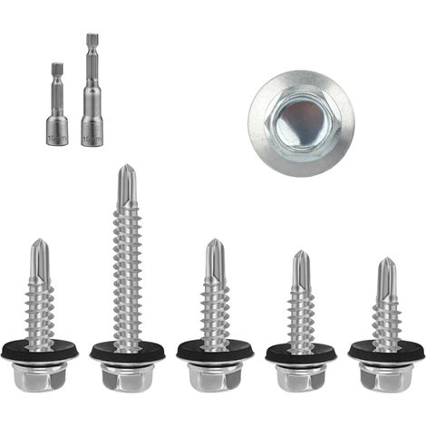130 Pcs Vis Autoforeuse Metal 6.3x25mm, Tête Hexagonale et Rondelle (1/5)