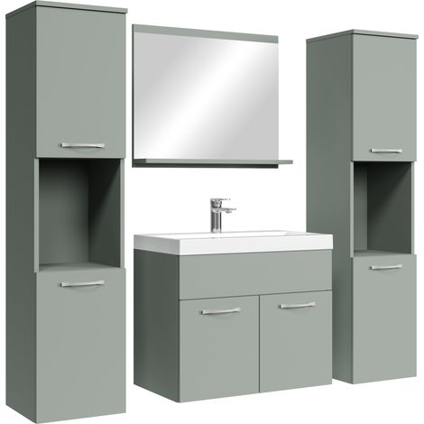 Badplaats Set Mobili Bagno Montreal XL 60 x 35 cm - Bianco Lucido - Mobile con Specchio e Pensili