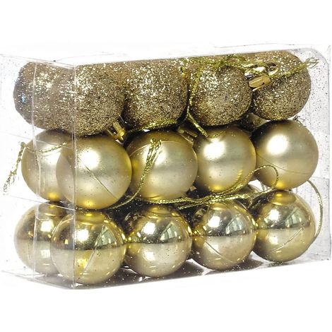 Boule De Noel - 3 Cm - En Plastique - Boîte Carrée Dorée - Lot De 24 Pièces (1/5)