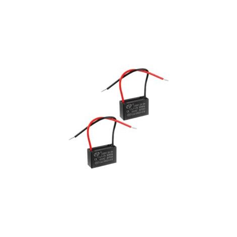 Condensateur CBB61 1.2uF 450V AC 50/60Hz – Longueur câble 100mm – Dimensions 35x13x22mm – Lot de 2 unités (1/2)