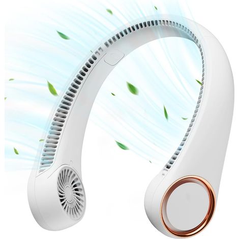 Ventilatore portatile da collo, leggero, a mani libere, 3 velocità, ricaricabile, 4000 mAh, regolabile, indossabile, adatto per viaggi e ufficio, bianco