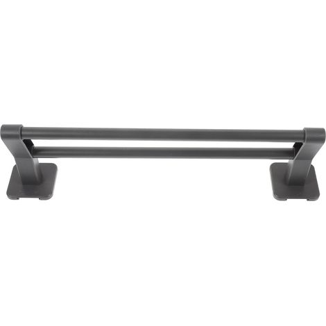 Porte-serviettes double pour salle de bain, sans perçage, 40 cm, gris foncé, métal léger, (1/5)