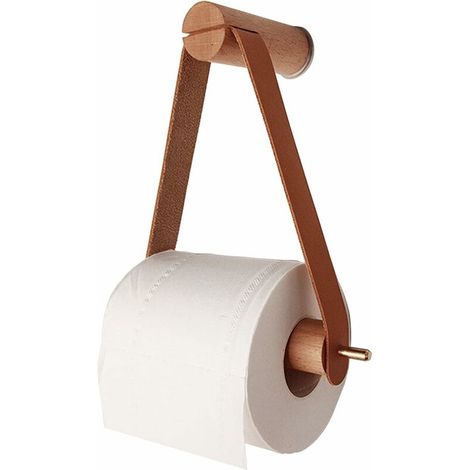 Toilet Roll Holder, Country Style Wooden Towel Rack Wall Mounted Toilet Paper Holder, Multi-Function Toilet Roll Stand for Bathroom and Kitchen(Brown) (1/5)