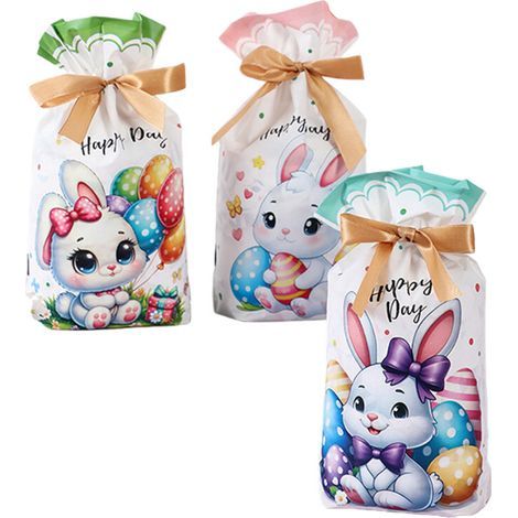 Minis Sacs cadeaux à cordon de Pâques, Sacs en plastique-B2