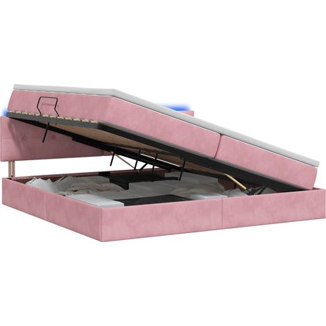 Maison Exclusive - Letto con contenitore LED e materasso Rosa 200 x 200 cm Velluto (1/5)