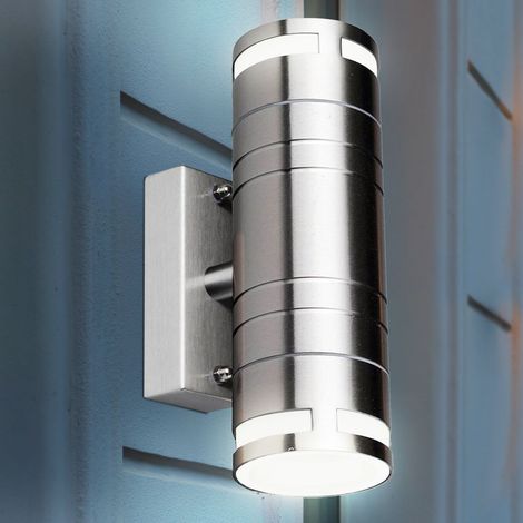 Lampada da parete per esterni luminosa in acciaio inox Up Down da giardino in un set con lampadine a LED (1/5)