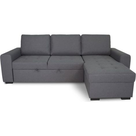 Canapé d'angle convertible réversible CATHY 3 places - Tissu Gris - L 242 x P 155 x H 85 cm (1/4)