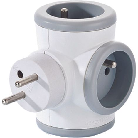 Multiprise rotative grise 3 prises 16A – Tête rotative 180° – Puissance max 3680W – Pour espaces confinés – Watt & Co (1/10)